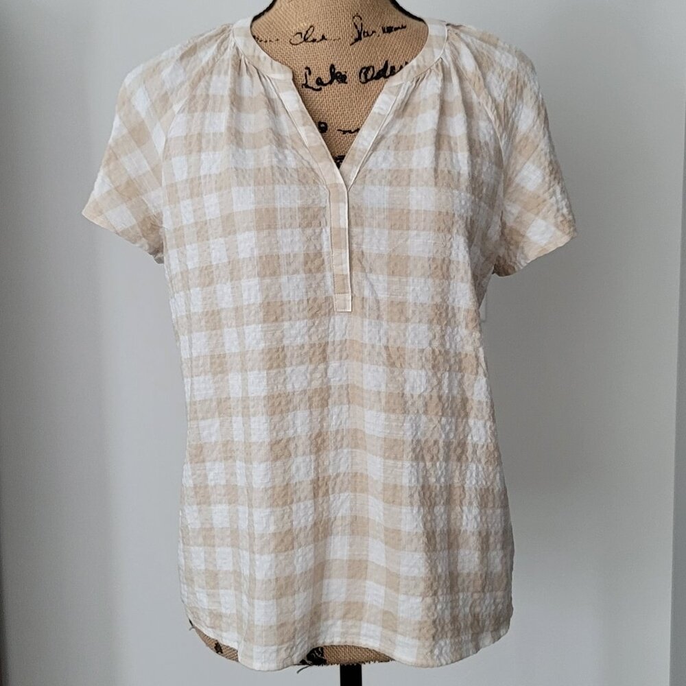 Ladies Sonoma  Tan &  White  Checked Blouse Small